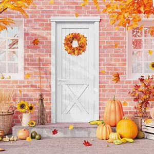 17" Fall Wreath for Front door, Artificial Autumn Wreath with 20 Lights New!